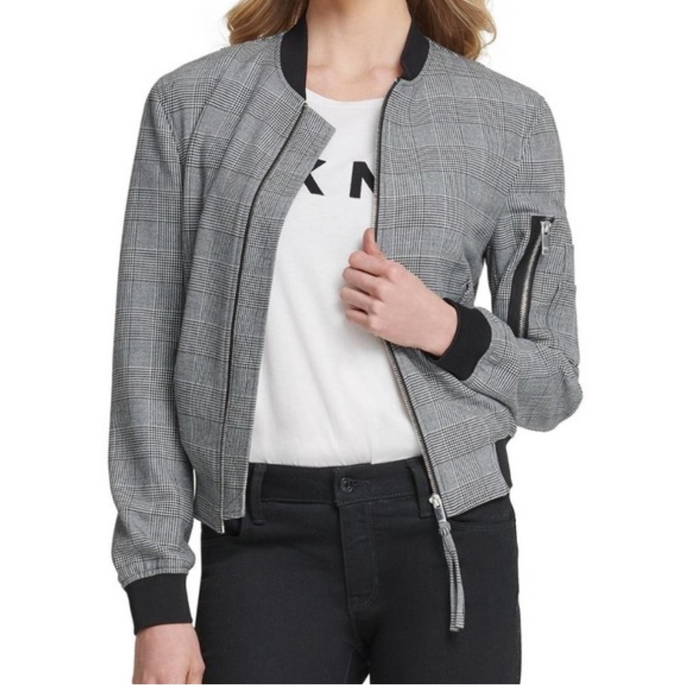 NWT Dkny Gray and Black Bomber Jacket with Elastic Cuffs